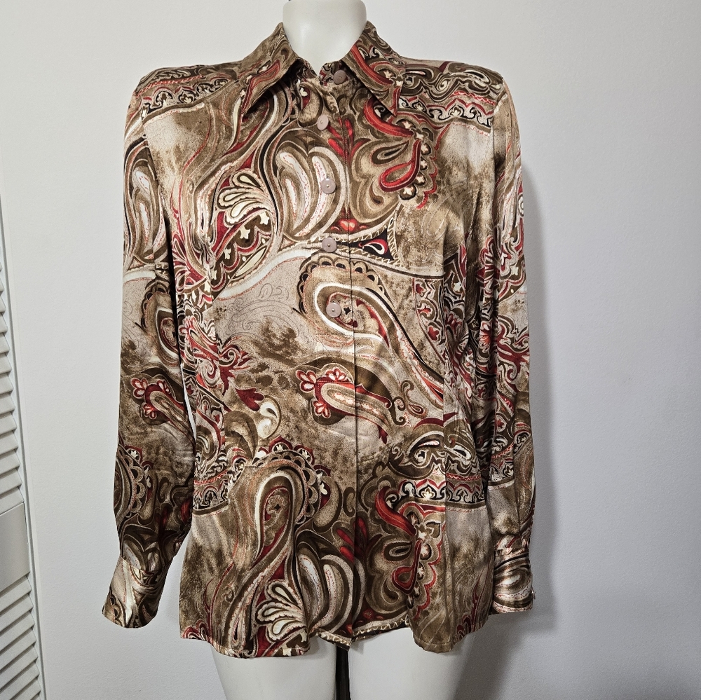 Vintage Paisley silk long sleeve blouse